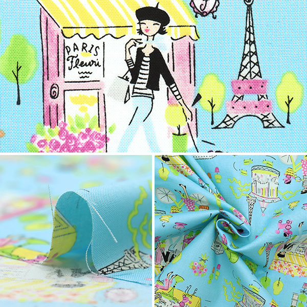 【数量5から】 生地 『USAコットン ボンジュールパリ PWAK019-XBLUE』