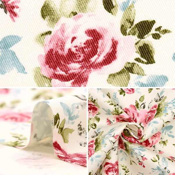 【数量5から】 生地 『ツイルプリント 水彩タッチ バラ ホワイト×ピンク KTS6920-A』 COTTON KOBAYASHI コットンこばやし 小林繊維