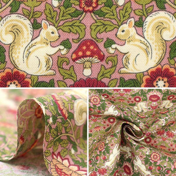 【数量5から】 生地 『シーチング フラワーアニマルズ 花と動物たち ピンク AP32406-1A』