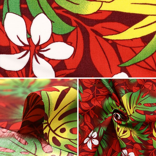 【数量5から】 生地 『ブロード ハワイアンプリント モンステラ レッド 204-A』