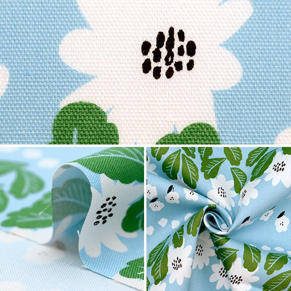 【数量5から】 生地 『kippis (キッピス) オックス 市場のマーガレット 水色 KPO-69A』