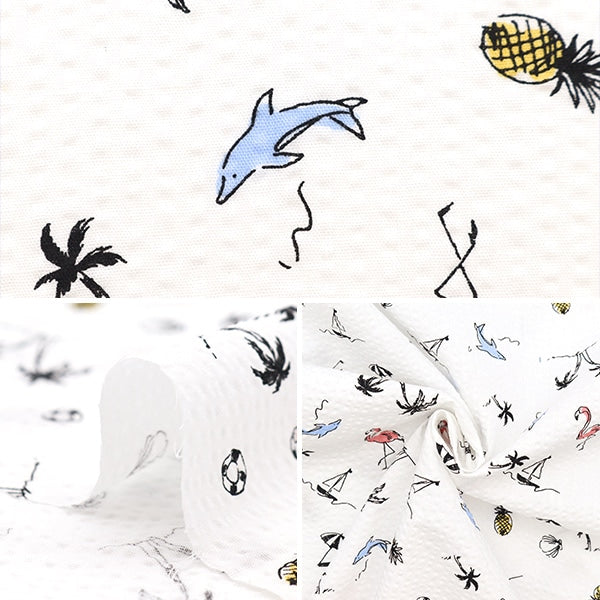 【数量5から】 生地 『リップル サマーモチーフ 白 82153-1-1』