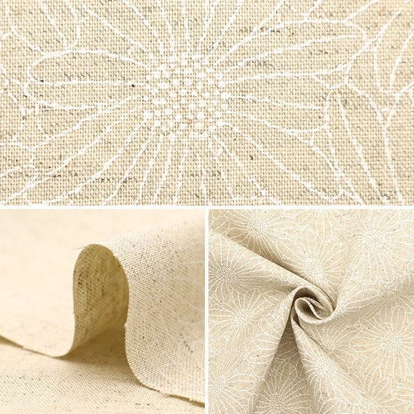 【数量5から】 生地 『綿麻キャンバス ラッカープリントの花 生成り KTS6957-A』 COTTON KOBAYASHI コットンこばやし 小林繊維