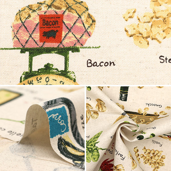 【数量5から】 生地 『綿麻キャンバス パスタ柄 生成り KTS6967-A』 COTTON KOBAYASHI コットンこばやし 小林繊維