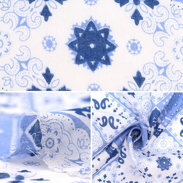 【数量5から】 生地 『インドボイルプリント パッチワーク柄 ブルー RAM-BOI-3AS』