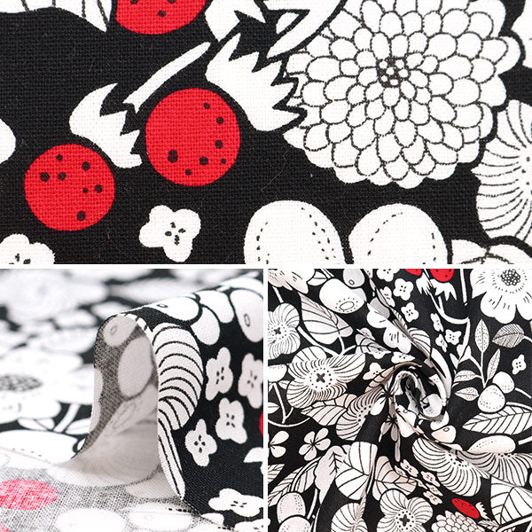 【数量5から】 生地 『綿麻キャンバス 花柄 ブラック MAZE-B』
