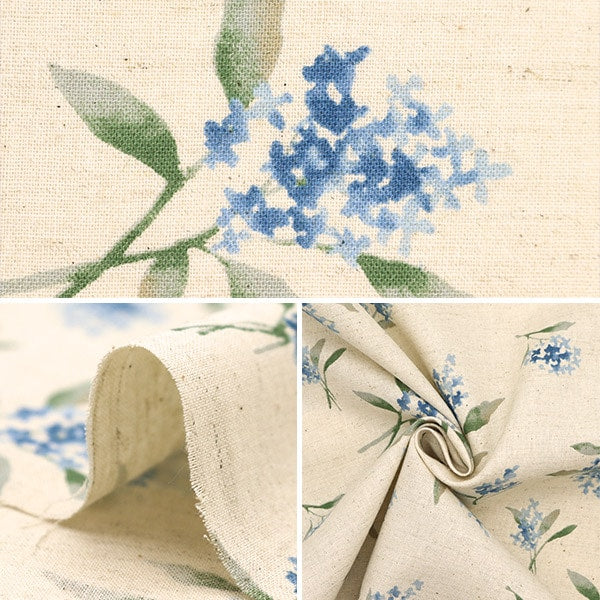 【数量5から】 生地 『コットンリネンシーチング ブーケ柄 ブルー×グリーン CLSEA-FL-BLGR』