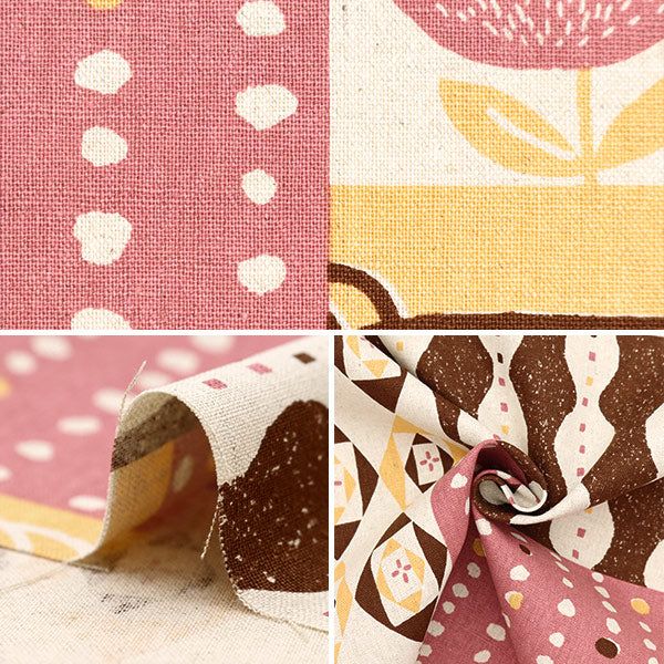 【数量5から】 生地 『綿麻キャンバス ゲミュートリッヒカイト パッチワーク柄 ピンク FF10459-A』
