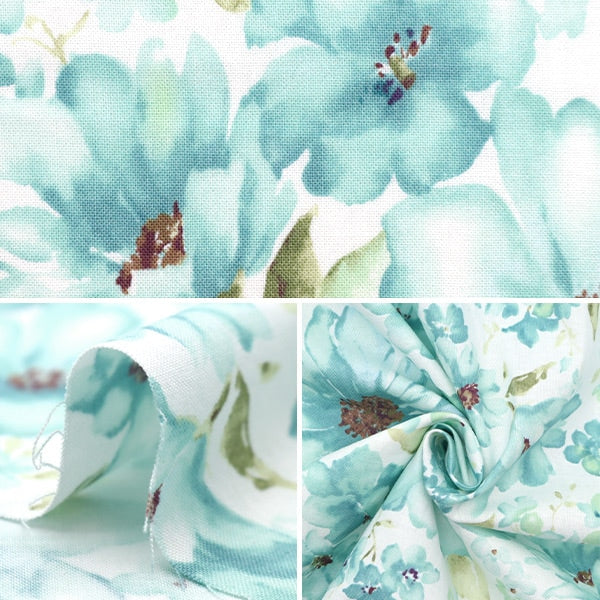 【数量5から】 生地 『シーチングエンジェルソフト加工 フラワー ブルーグリーン NSE-WAFL-BLGR』 KOKKA コッカ