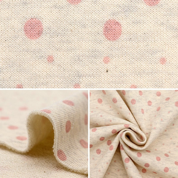 【数量5から】 生地 『杢ニット ミニ裏毛プリント ドットストライプ オフホワイト 142-2344-B1』