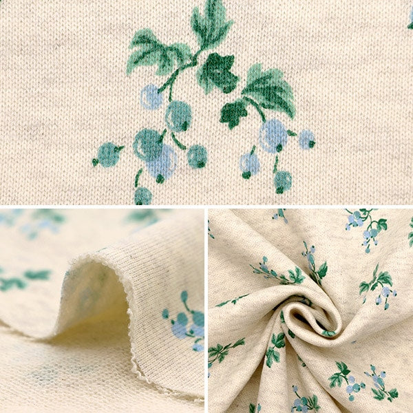 【数量5から】 生地 『杢ニット ミニ裏毛プリント 木の実柄 オフホワイト 142-2344-C1』