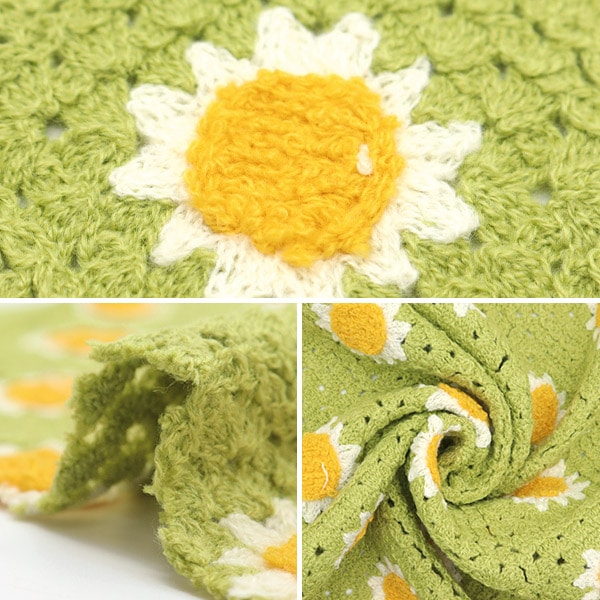 【数量5から】 生地 『クロシェ風ニット ダイヤマーガレット 黄緑 150-1634-B2』