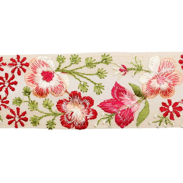 【数量5から】 手芸ブレード 『2022 インド刺繍ブレード ベージュ×レッド 45198A』