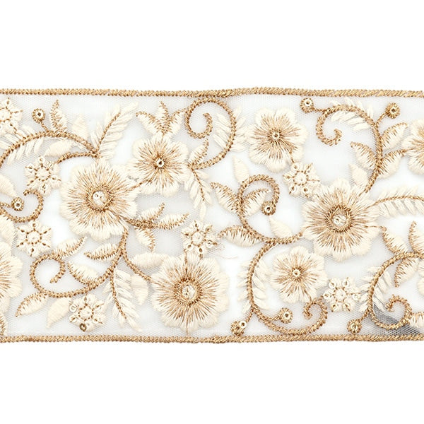 【数量5から】 手芸ブレード 『2022 インド刺繍ブレード ホワイト×ベージュ 45344B』