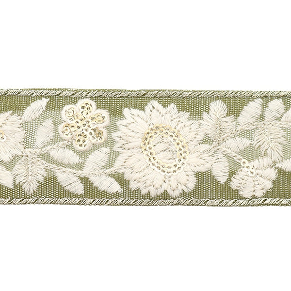 【数量5から】 手芸ブレード 『2023 インド刺繍ブレード グリーン×ホワイト 367B』