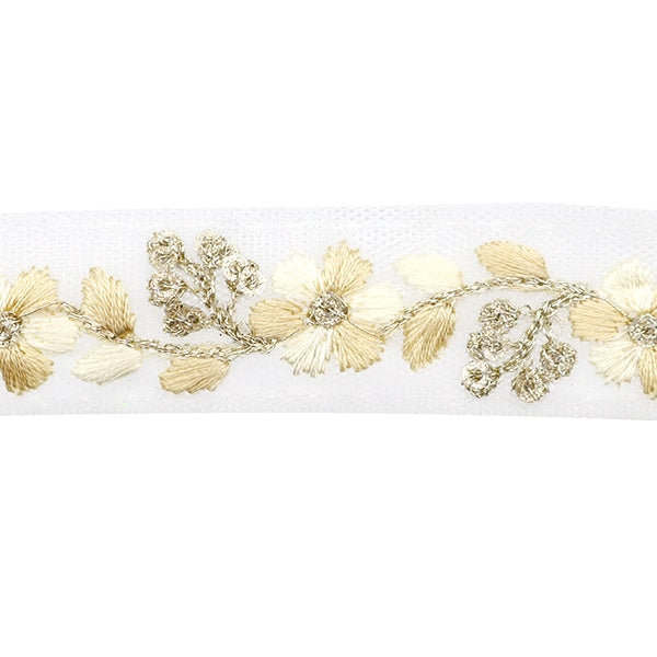 【数量5から】 手芸ブレード 『2023 インド刺繍ブレード ホワイト×ベージュ 45682#5』