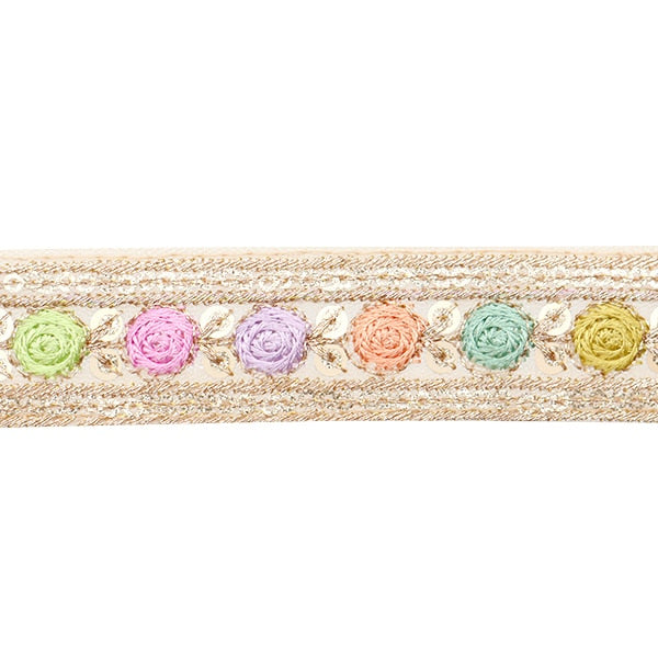 【数量5から】 手芸ブレード 『2023 インド刺繍ブレード ベージュ×パープル 873H』