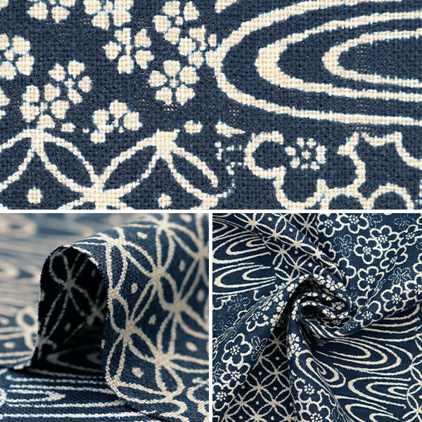 【数量5から】 生地 『ムラ糸クロス単色和調柄 桜・梅・七宝・観世水 88223-15-1』