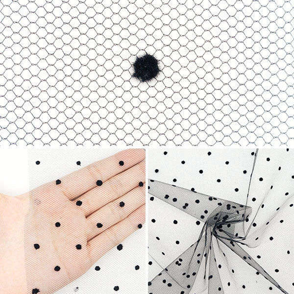 【数量5から】 生地 『チュールフロッキー水玉 黒 799-10』