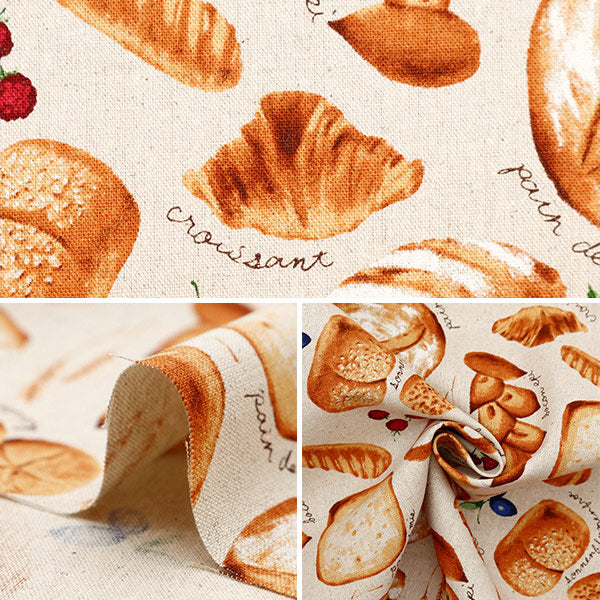 【数量5から】 生地 『綿麻キャンバス 焼きたてパン ナチュラル CLCBREAD-NA』