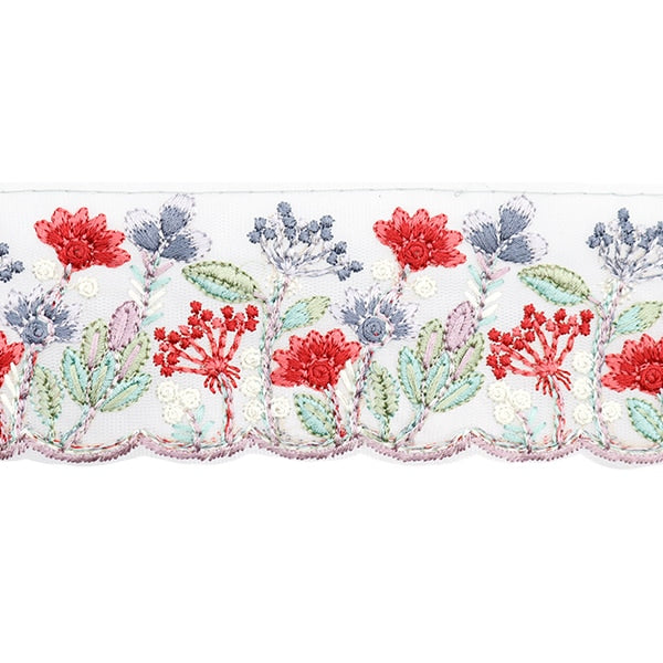 【数量5から】 手芸ブレード 『2024 インド刺繍ブレード ホワイト×レッド 3632H』