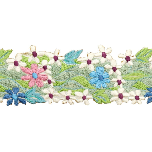 【数量5から】 手芸ブレード 『2024 インド刺繍ブレード ベージュ×ブルー 3686F』