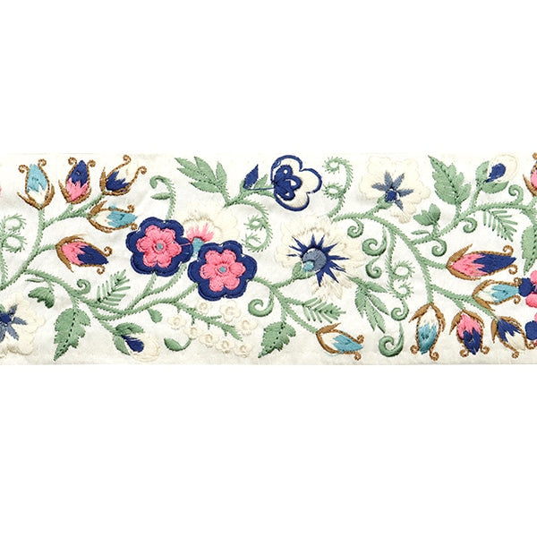 【数量5から】 手芸ブレード 『2024 インド刺繍ブレード ホワイト×ブルー 3736E』