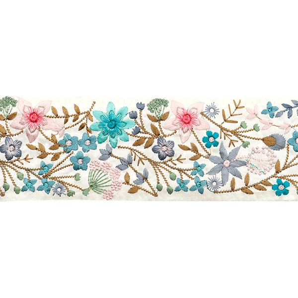 【数量5から】 手芸ブレード 『2024 インド刺繍ブレード ホワイト×グリーン 3738M』