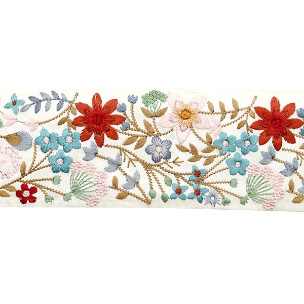 【数量5から】 手芸ブレード 『2024 インド刺繍ブレード ホワイト×レッド 3738Q』