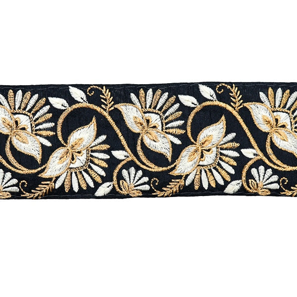 【数量5から】 手芸ブレード 『2022 インド刺繍ブレード ブラック×ゴールド 44553D』