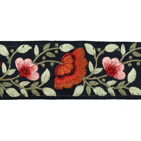 【数量5から】 手芸ブレード 『2022 インド刺繍ブレード ブラック×レッド 45361F』