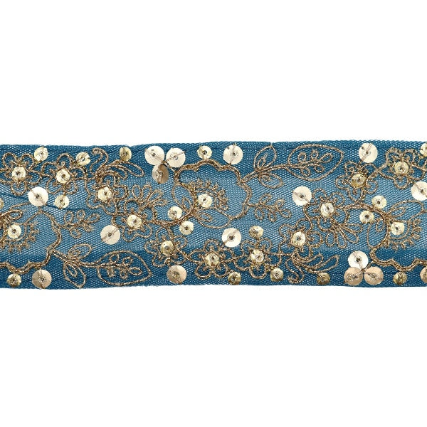 【数量5から】 手芸ブレード 『2022 インド刺繍ブレード ブルー×ゴールド 131A』