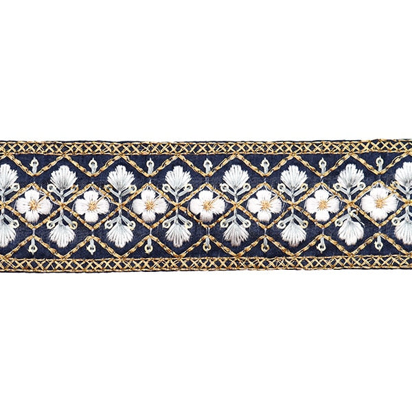 【数量5から】 手芸ブレード 『2023 インド刺繍ブレード ネイビー×ホワイト 142#7』