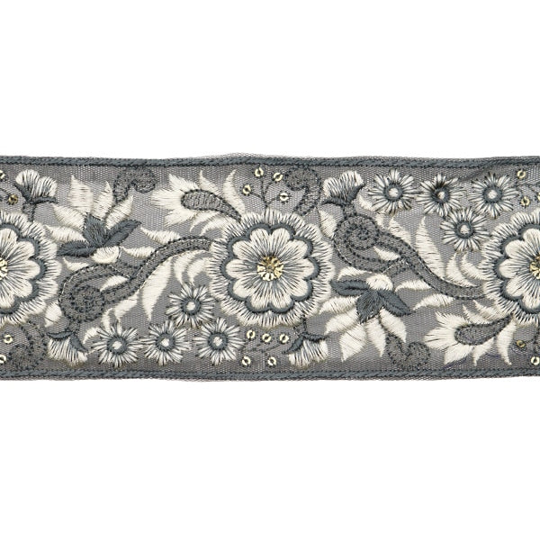 【数量5から】 手芸ブレード 『2023 インド刺繍ブレード グレー×ホワイト 2164B』