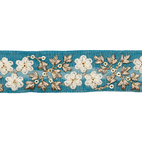 【数量5から】 手芸ブレード 『2023 インド刺繍ブレード グリーン×ホワイト 2058E』