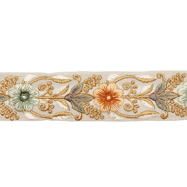 【数量5から】 手芸ブレード 『2023 インド刺繍ブレード ベージュ×グリーン 3103E』