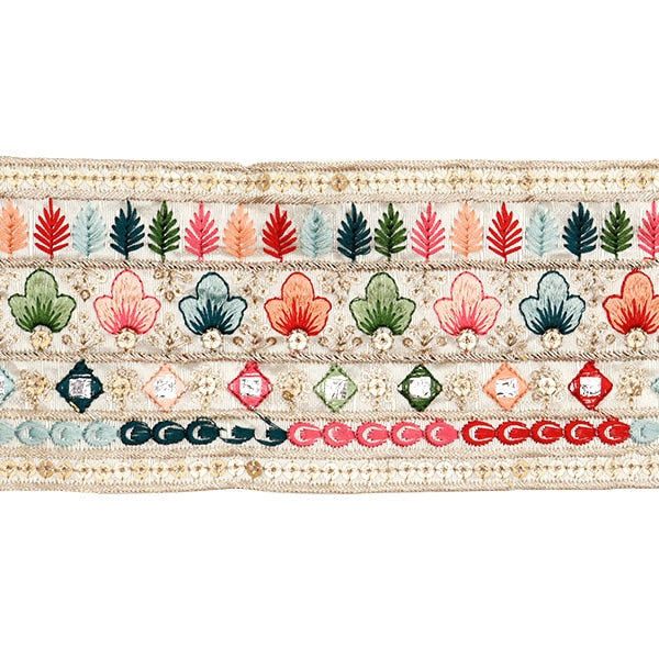 【数量5から】 手芸ブレード 『2023 インド刺繍ブレード ベージュ×グリーン 3146D』