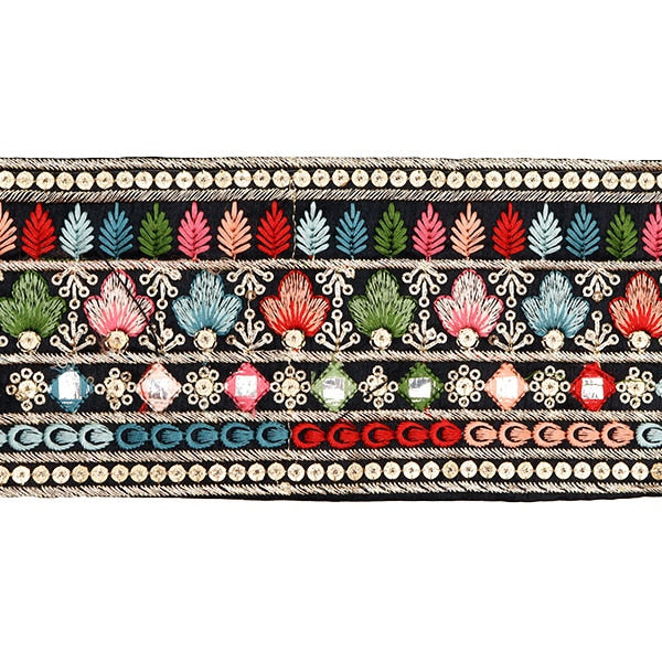 【数量5から】 手芸ブレード 『2023 インド刺繍ブレード ブラック×グリーン 3146F』