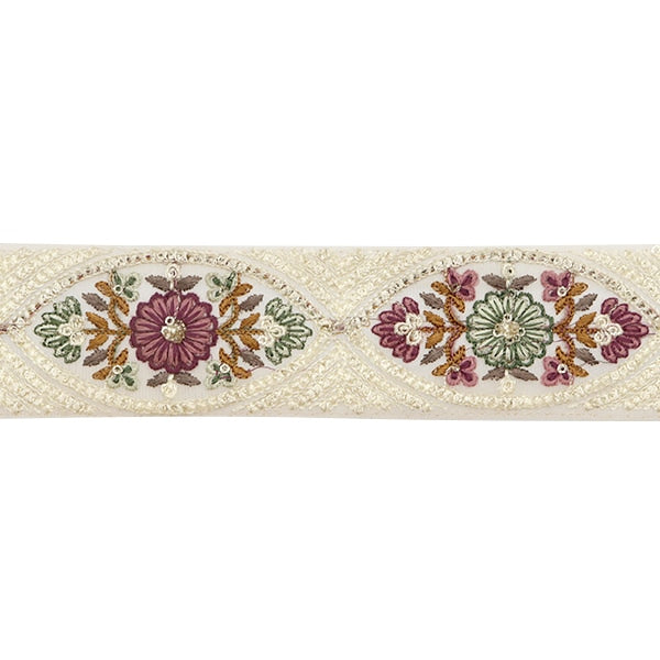 【数量5から】 手芸ブレード 『2023 インド刺繍ブレード ベージュ×パープル 3210F』