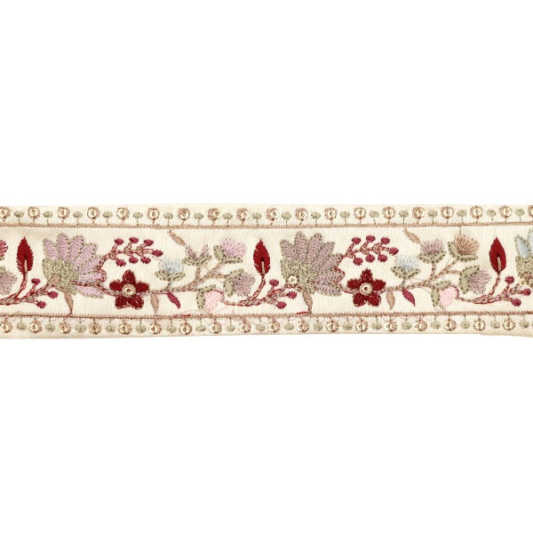 【数量5から】 手芸ブレード 『2023 インド刺繍ブレード ベージュ×パープル 3449C』