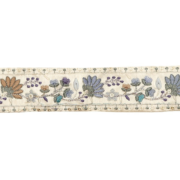 【数量5から】 手芸ブレード 『2023 インド刺繍ブレード ベージュ×ブルー 3449D』