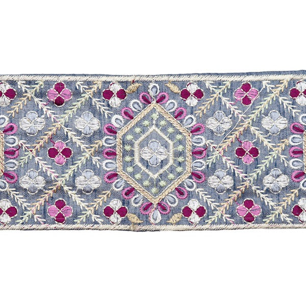 【数量5から】 手芸ブレード 『2023 インド刺繍ブレード グレー×パープル 3470C』