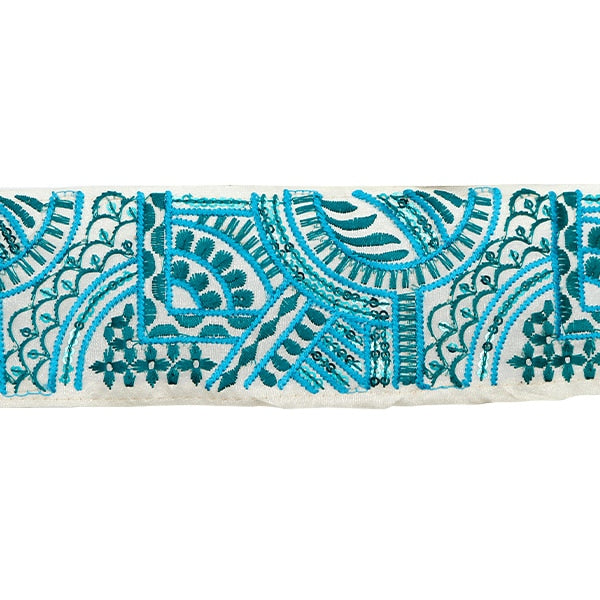 【数量5から】 手芸ブレード 『2023 インド刺繍ブレード ホワイト×グリーン 3527A』