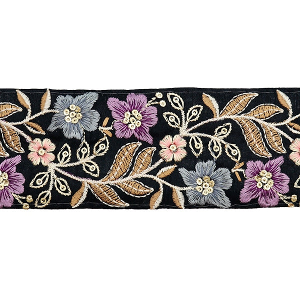 【数量5から】 手芸ブレード 『2023 インド刺繍ブレード ブラック×パープル 2123C』