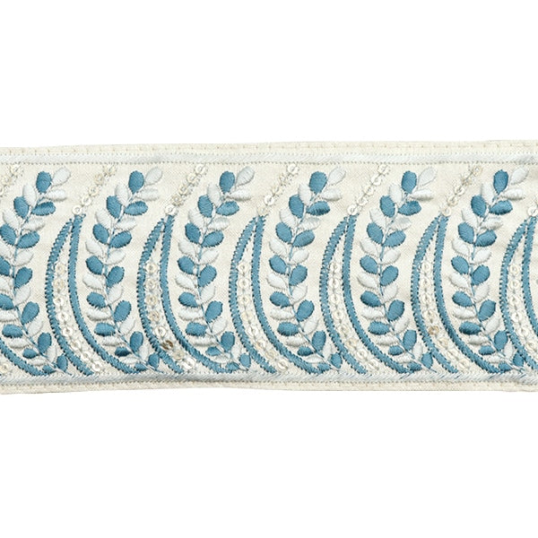 【数量5から】 手芸ブレード 『2023 インド刺繍ブレード クリーム×ブルー 3384A』