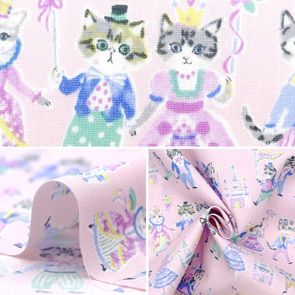 【数量5から】 生地 『シーチング カラフルキャンバス 猫の舞踏会 ピンク COCAN-EHO-PK』 KOKKA コッカ