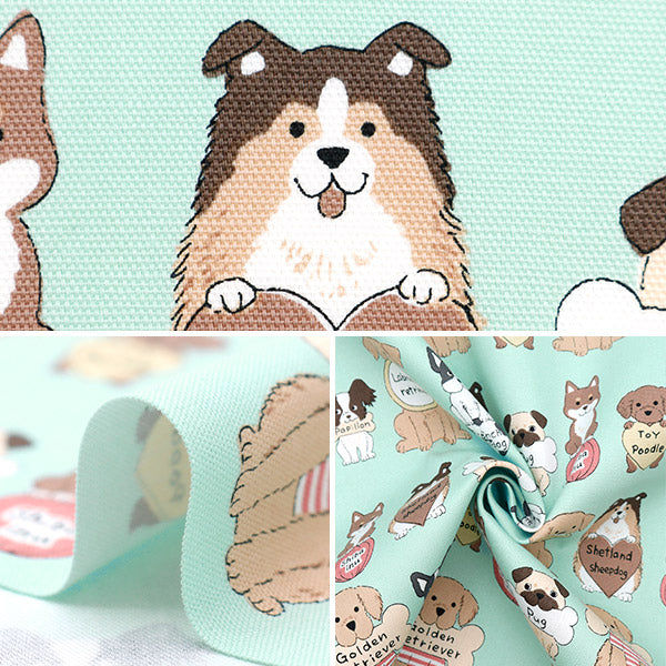 【数量5から】 生地 『オックス カラフルキャンバス 犬パネル ミント COCAN-DOG-MI』 KOKKA コッカ