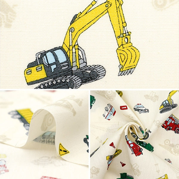 【数量5から】 生地 『スケア プリント 働く車 オフホワイト SP2411-11B』