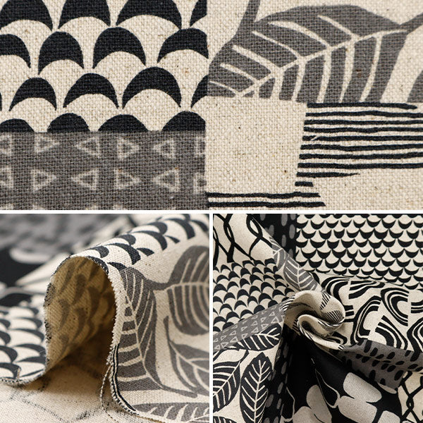 【数量5から】 生地 『NOVA 綿麻キャンバス エスニック風パッチワーク柄 ブラック NCLC-ETH-BK』 KOKKA コッカ