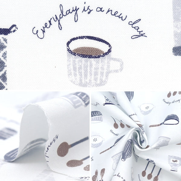 【数量5から】 生地 『NOVA シーチング キッチンお道具箱柄 ホワイト NSE-KIT-WH』 KOKKA コッカ